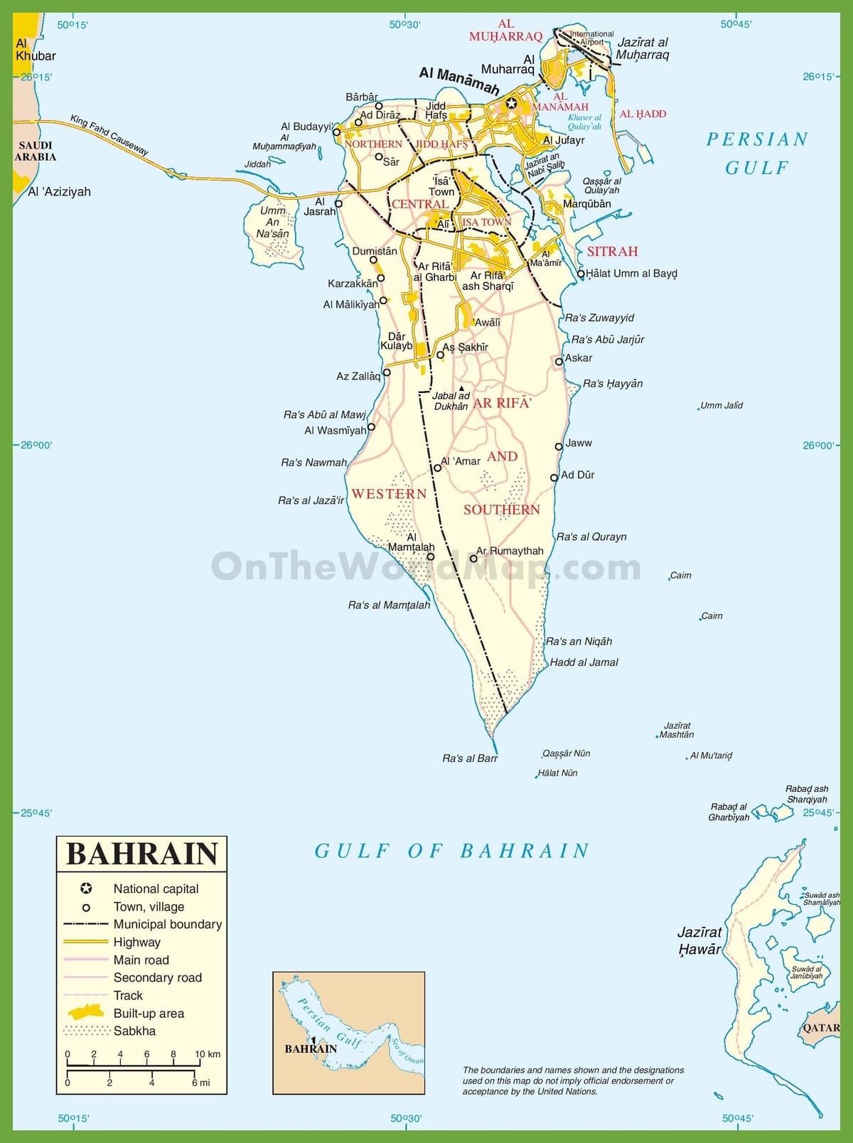 બેહરીન શહેરોમાં મેપ